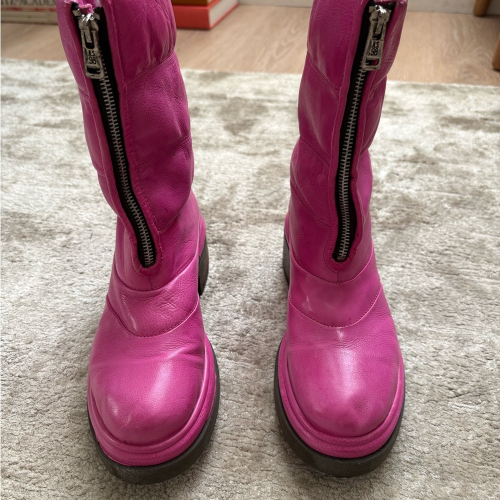 A.S.98 Fuchsia Leather Heeled Boots